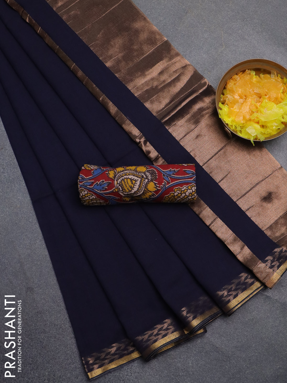 Bengal soft cotton saree deep navyblue and maroon with plain body and zari woven border