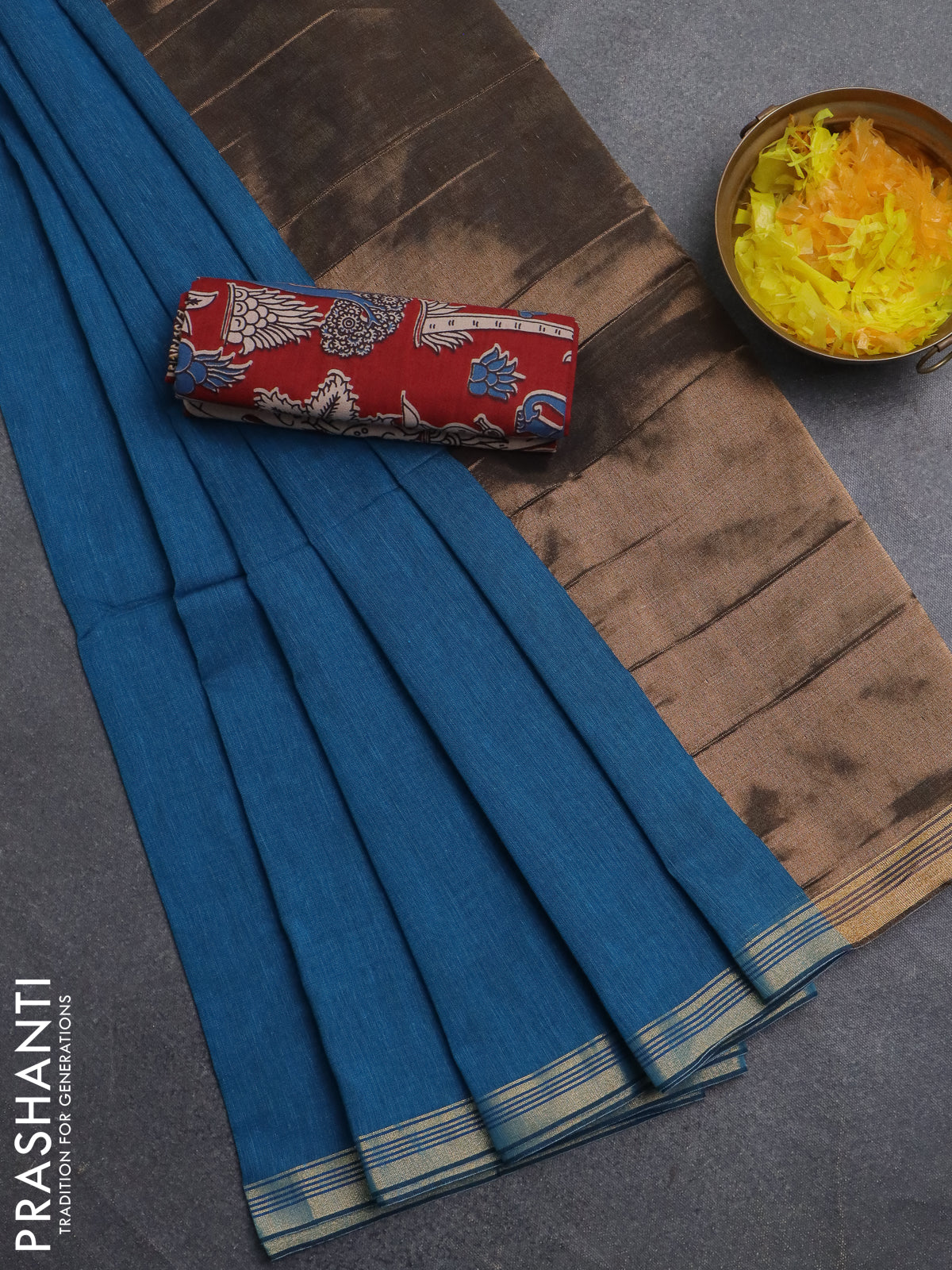 Bengal soft cotton saree cs blue and maroon with plain body and zari woven border