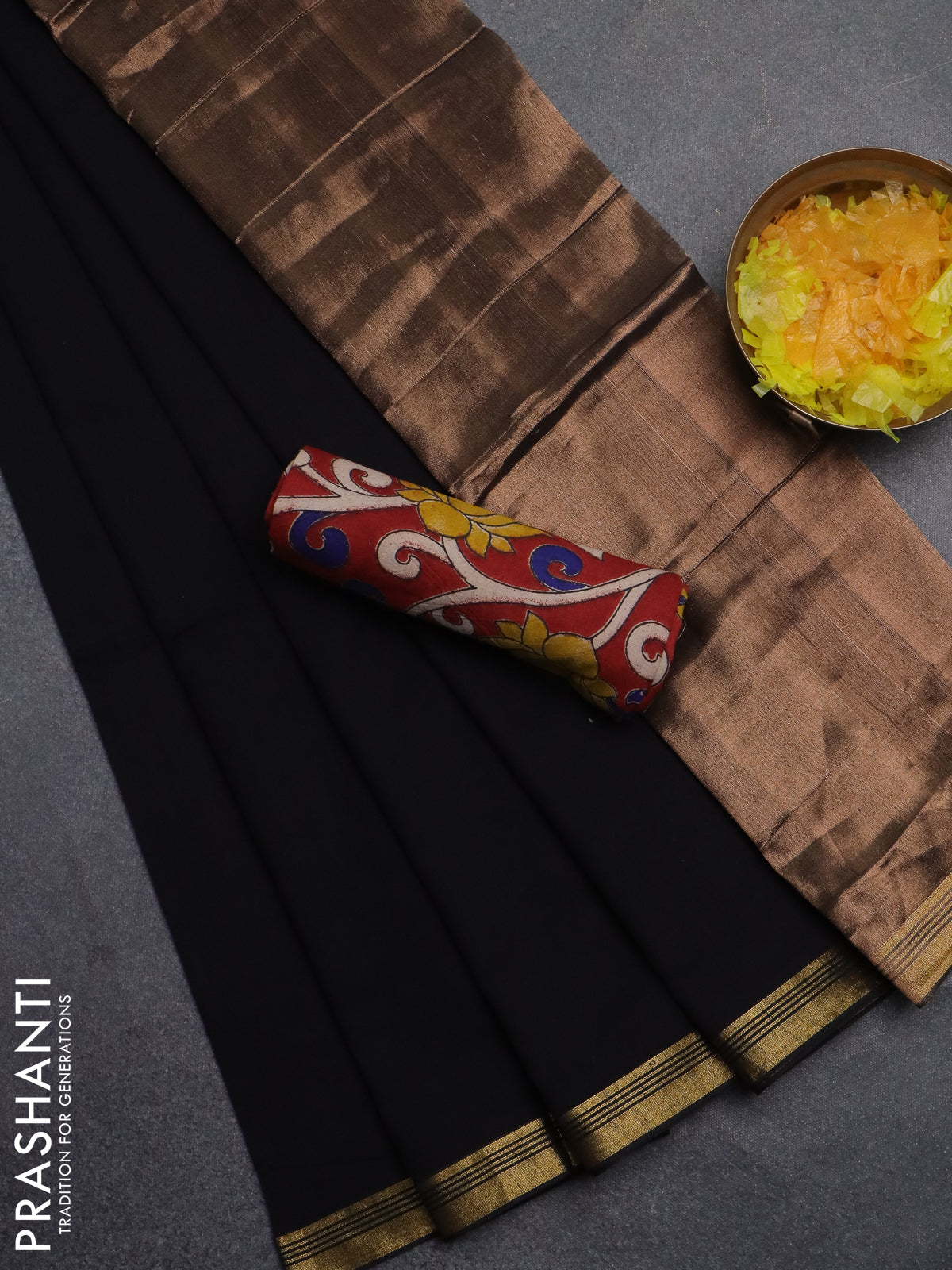 Bengal soft cotton saree black and maroon with plain body and zari woven border