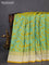 Banarasi semi mushru silk saree dual shade of mustard and teal green shade with allover self emboss and zari woven border