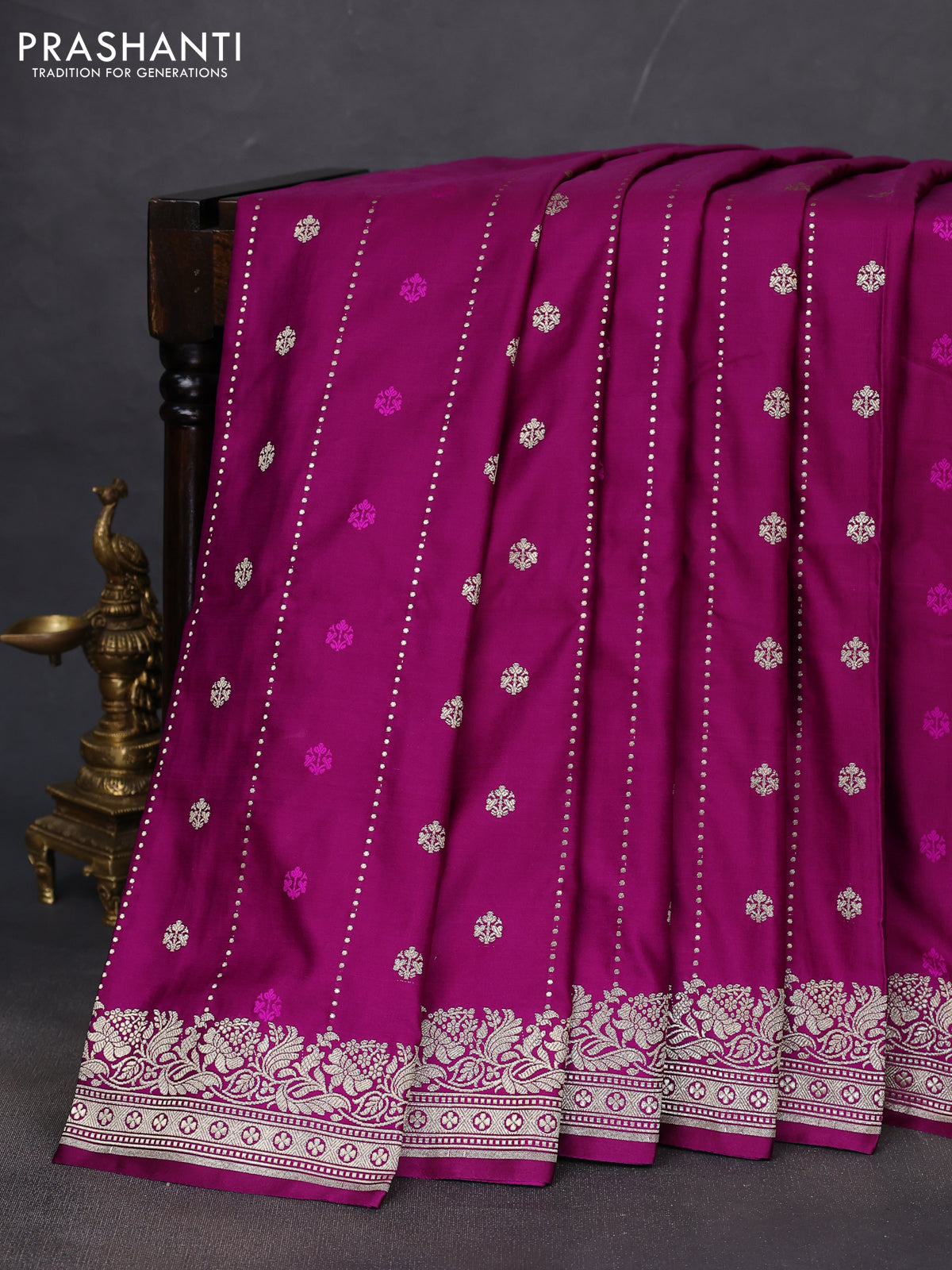 Banarasi semi mushru silk saree purple with thread & zari woven buttas and zari woven border