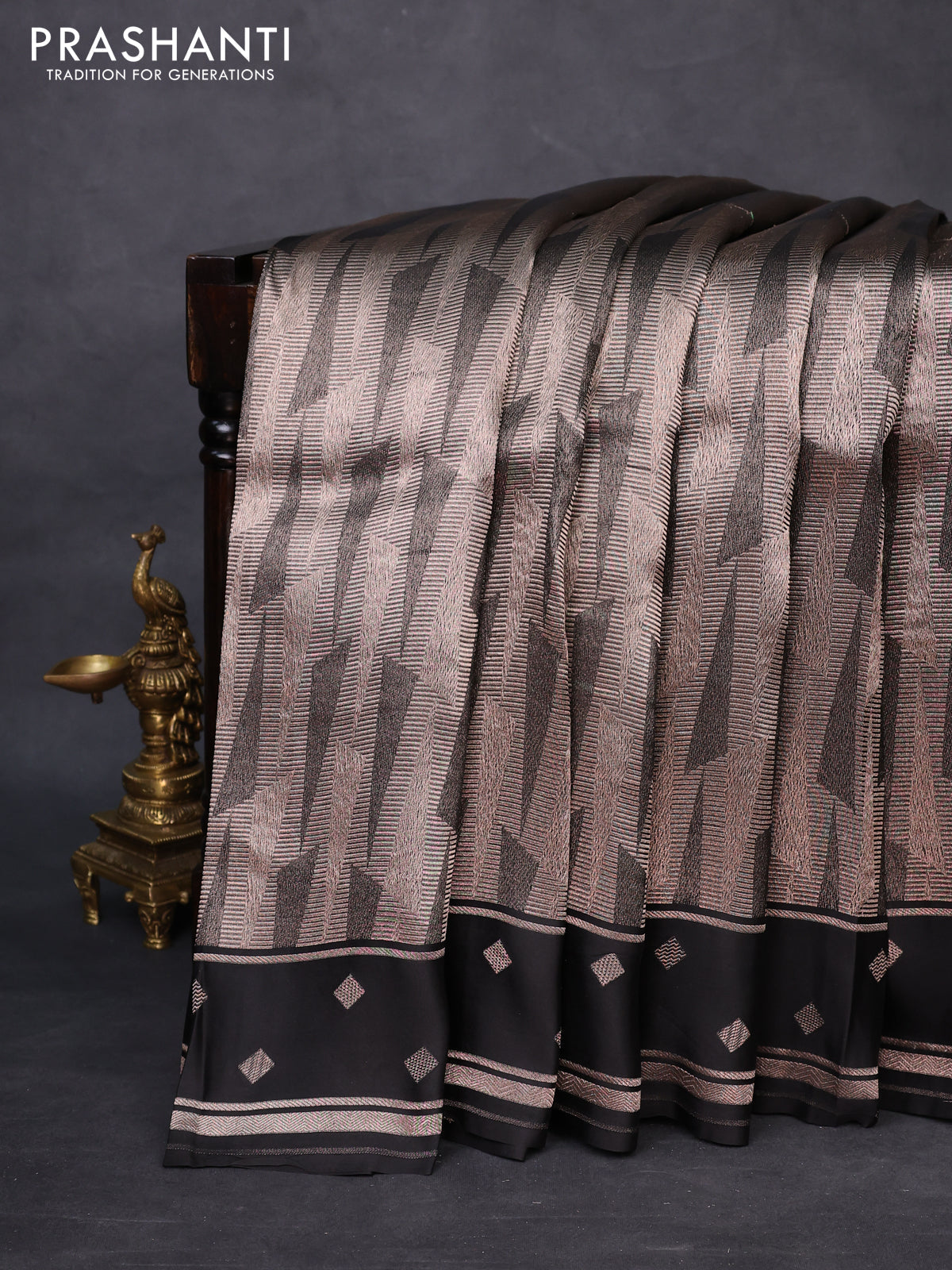 Banarasi katan silk saree black with allover zari woven brocade weaves and zari woven butta border