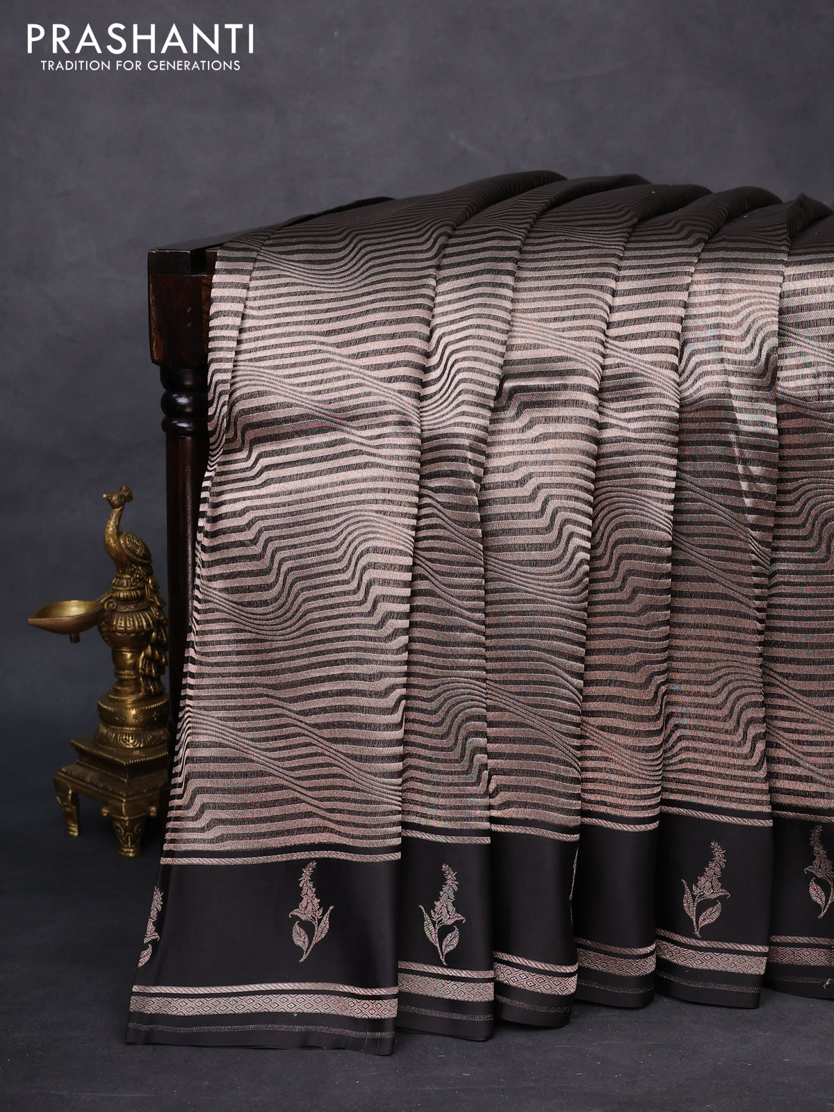 Banarasi katan silk saree black with allover zari woven brocade weaves and zari woven butta border