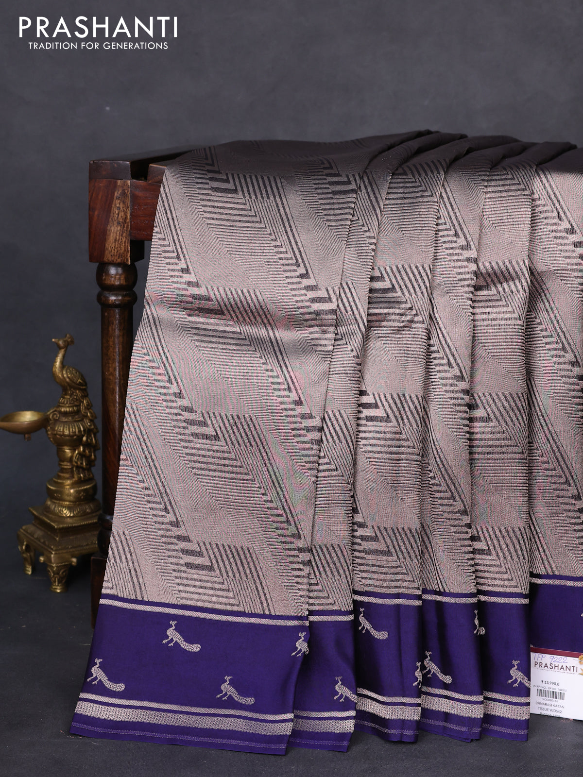 Banarasi katan silk saree blue with allover silver zari woven brocade weaves and zari woven butta border