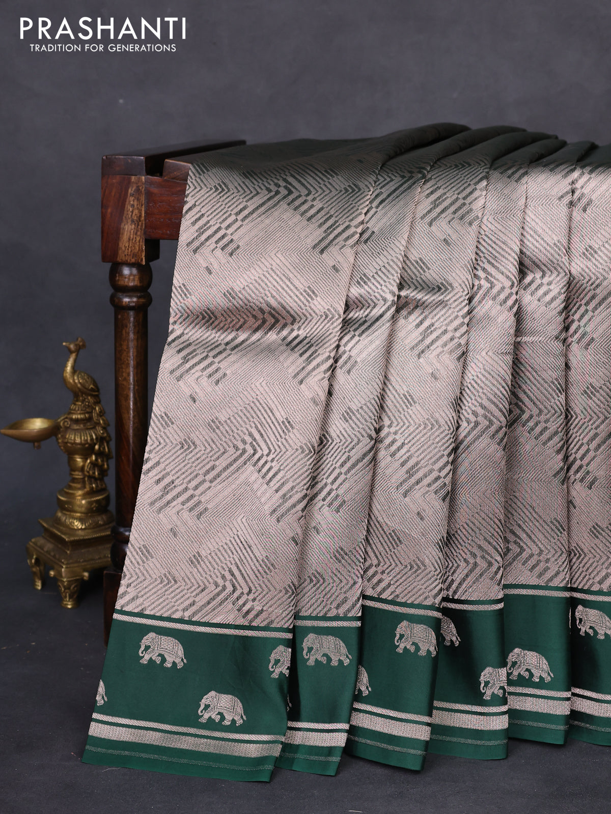 Banarasi katan silk saree green with allover silver zari woven brocade weaves and zari woven butta border