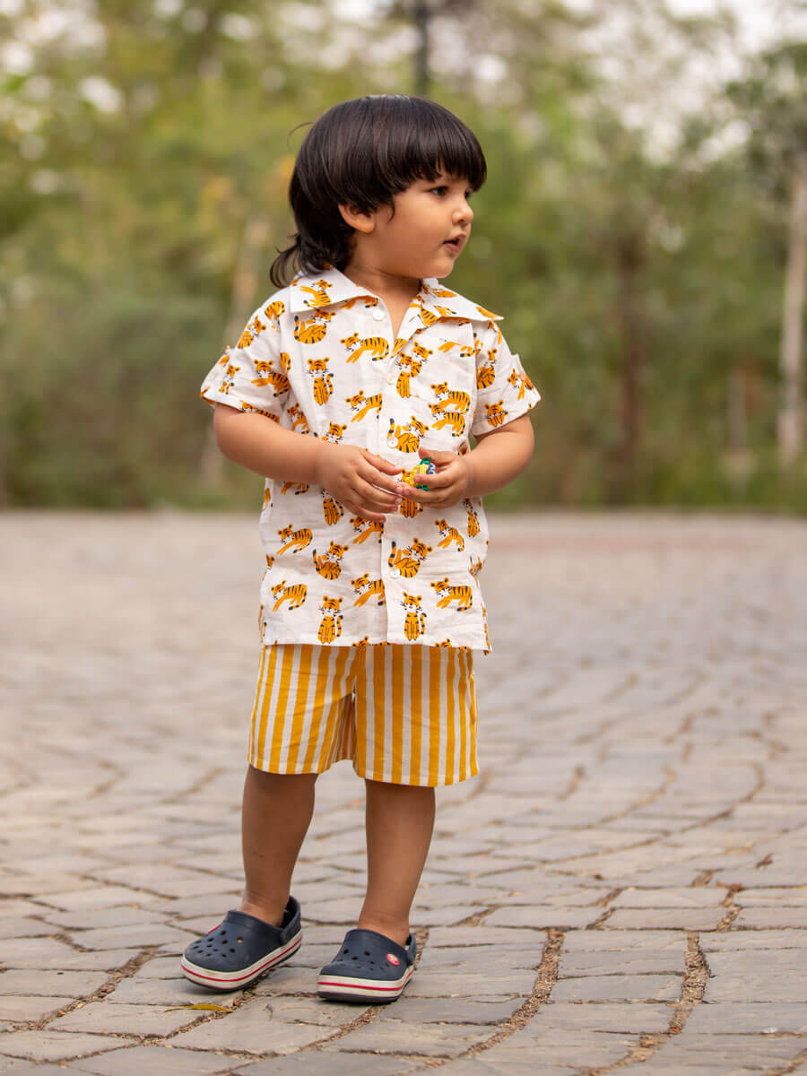 Yellow Stripes Organic Cotton Shorts