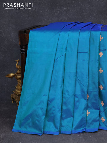 Banarasi katan silk saree dual shade of blue with zari woven buttas in borderless style