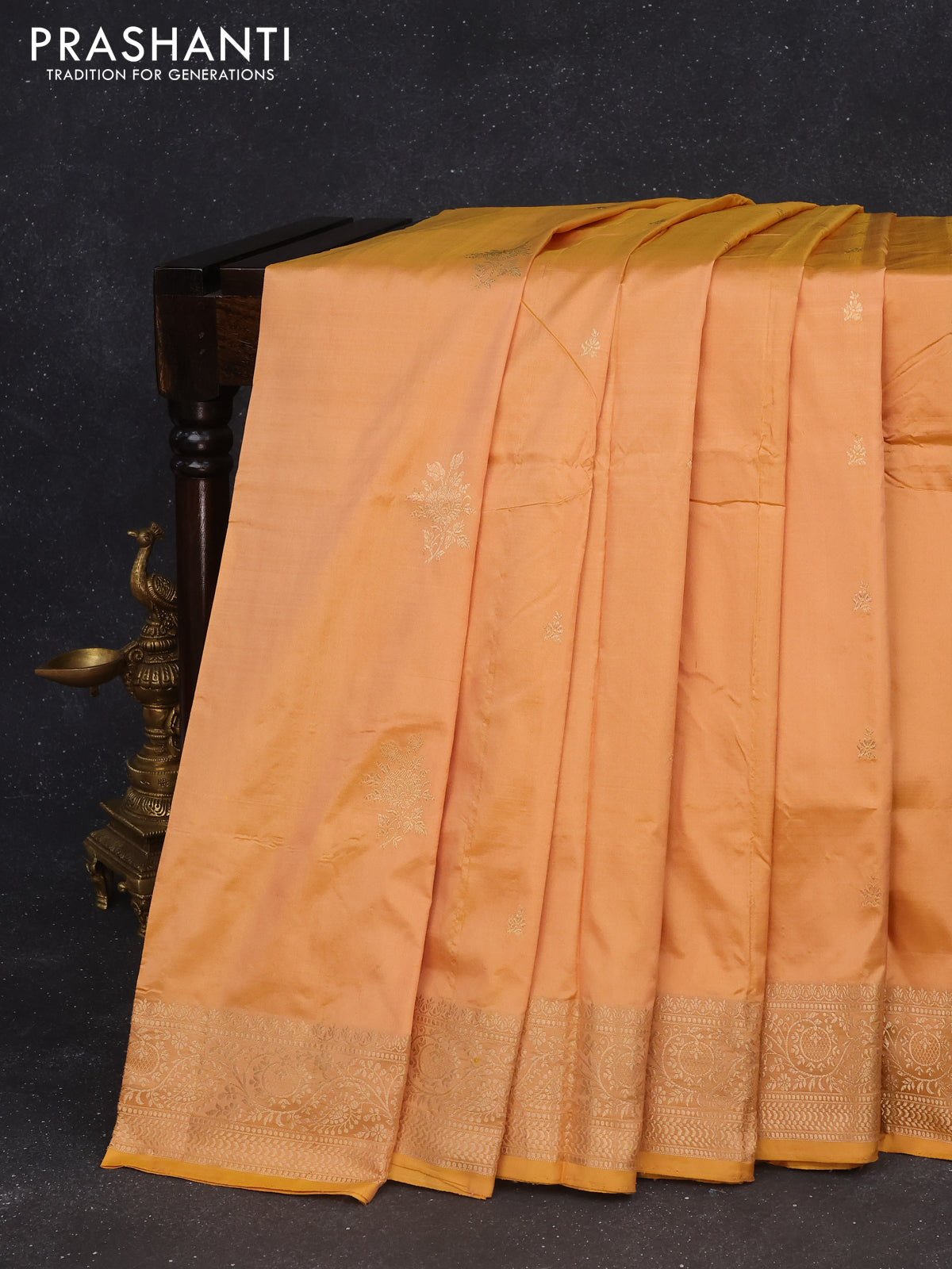 Banarasi katan silk saree dual shade of mustard yellow with zari woven buttas and zari woven border