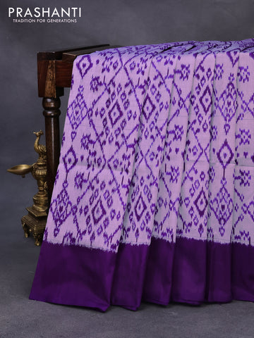 Pochampally silk saree grey shade and violet with allover ikat weaves and simple border