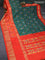 Pochampally silk saree green and orange with allover ikat weaves and long zari woven ikat border