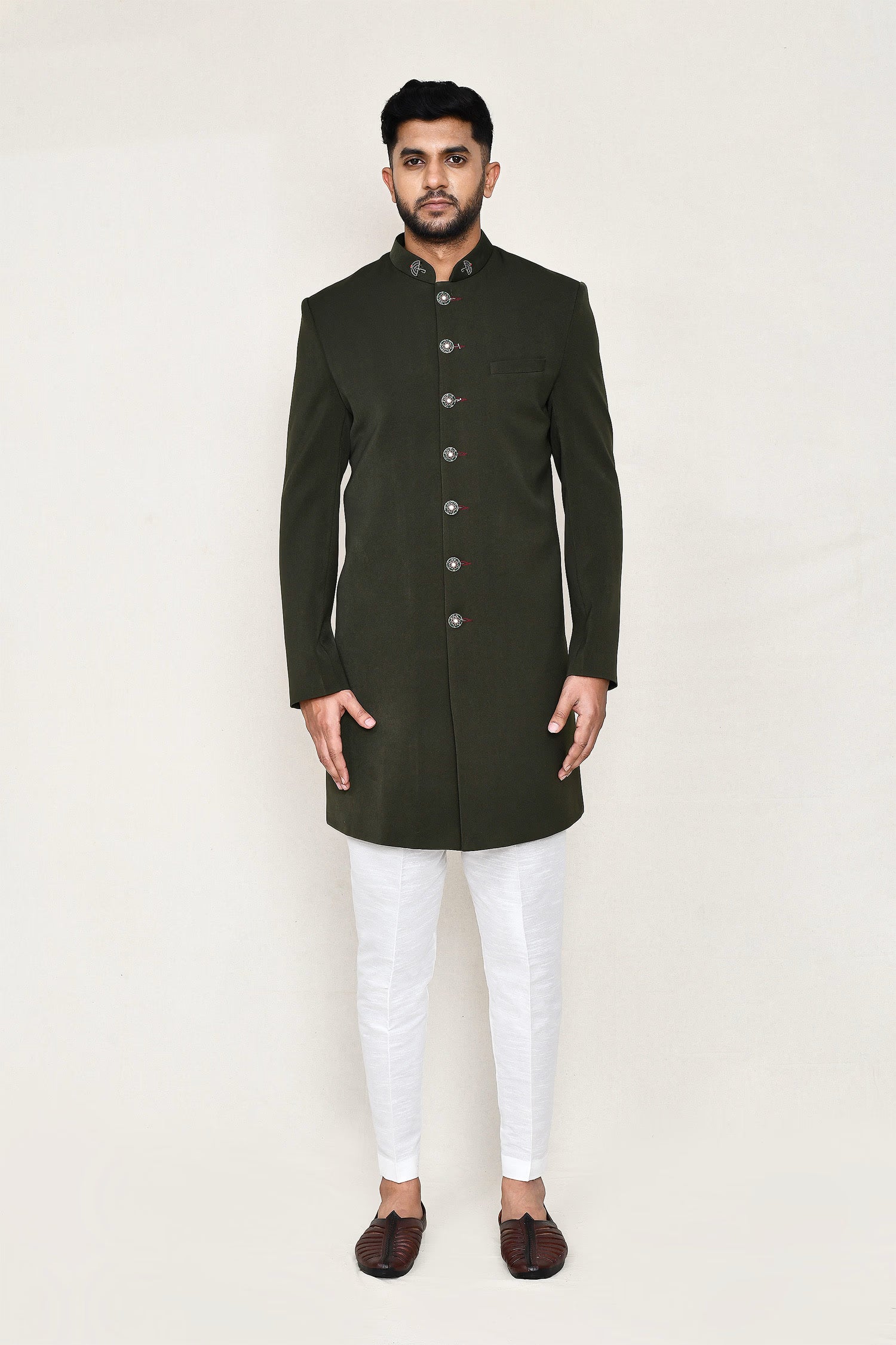 Black Rayon Sherwani Set