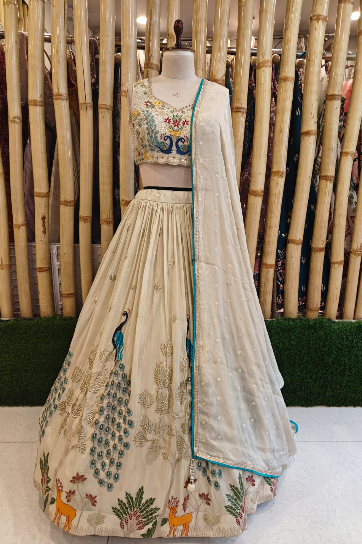 White Lengha With Peacock