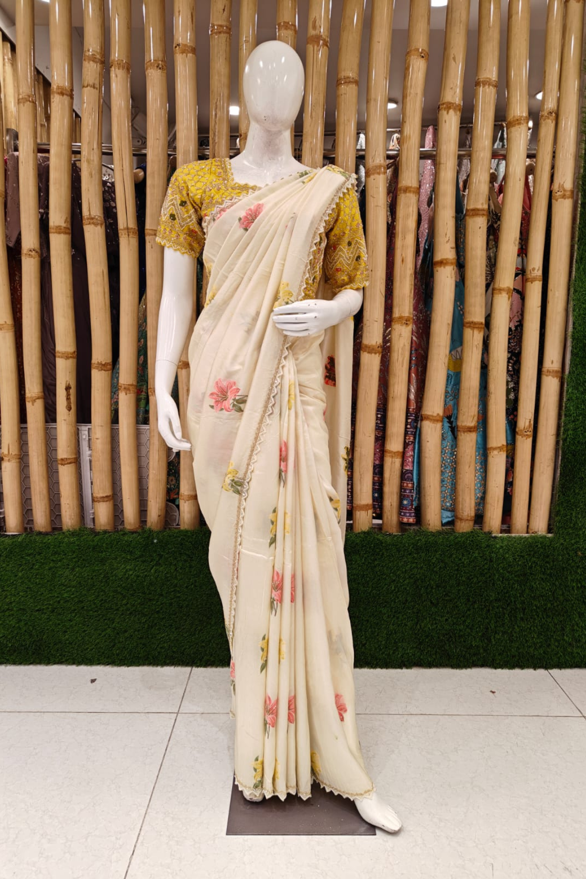 White Floral Saree