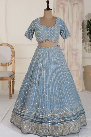 Stone Work Georgette Lengha