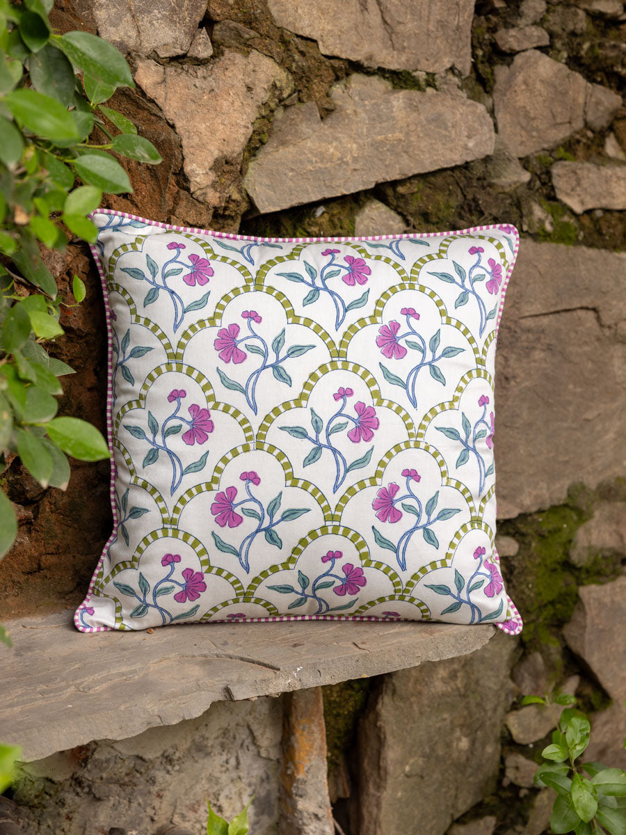 Vartika Hand Block Printed Cotton Cushion Cover - 18 Inch