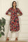 Navy Blue Floral Printed Textured Cotton Straight Summer Kurta