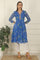 Blue Chiffon Floral Printed Gathered Kurta