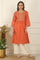 Orange Thread Embroidered Swiss Dot Cotton Flared Kurta