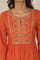 Orange Thread Embroidered Swiss Dot Cotton Flared Kurta