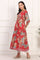 Red Floral Printed Flared Pure Cotton Kurta