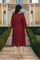 Maroon Embroidered A-Line Silk Kurta