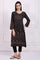 Black Floral Printed Embroidered Straight Kurta