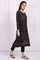 Black Floral Printed Embroidered Straight Kurta