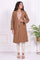Camel Brown Embroidered Straight Woven Coat