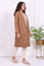 Camel Brown Embroidered Straight Woven Coat