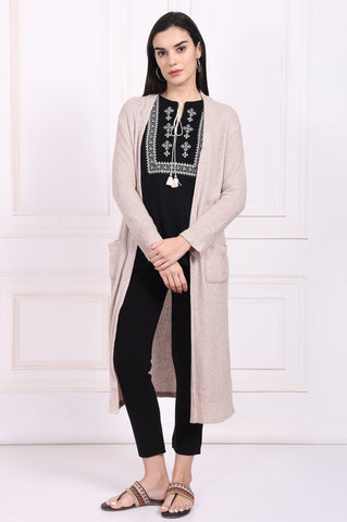 Beige Solid Trench Rayon Jacket