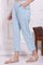 Blue Solid Cotton Flax Straight Pants with Lace