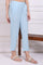 Blue Solid Cotton Flax Straight Pants with Lace