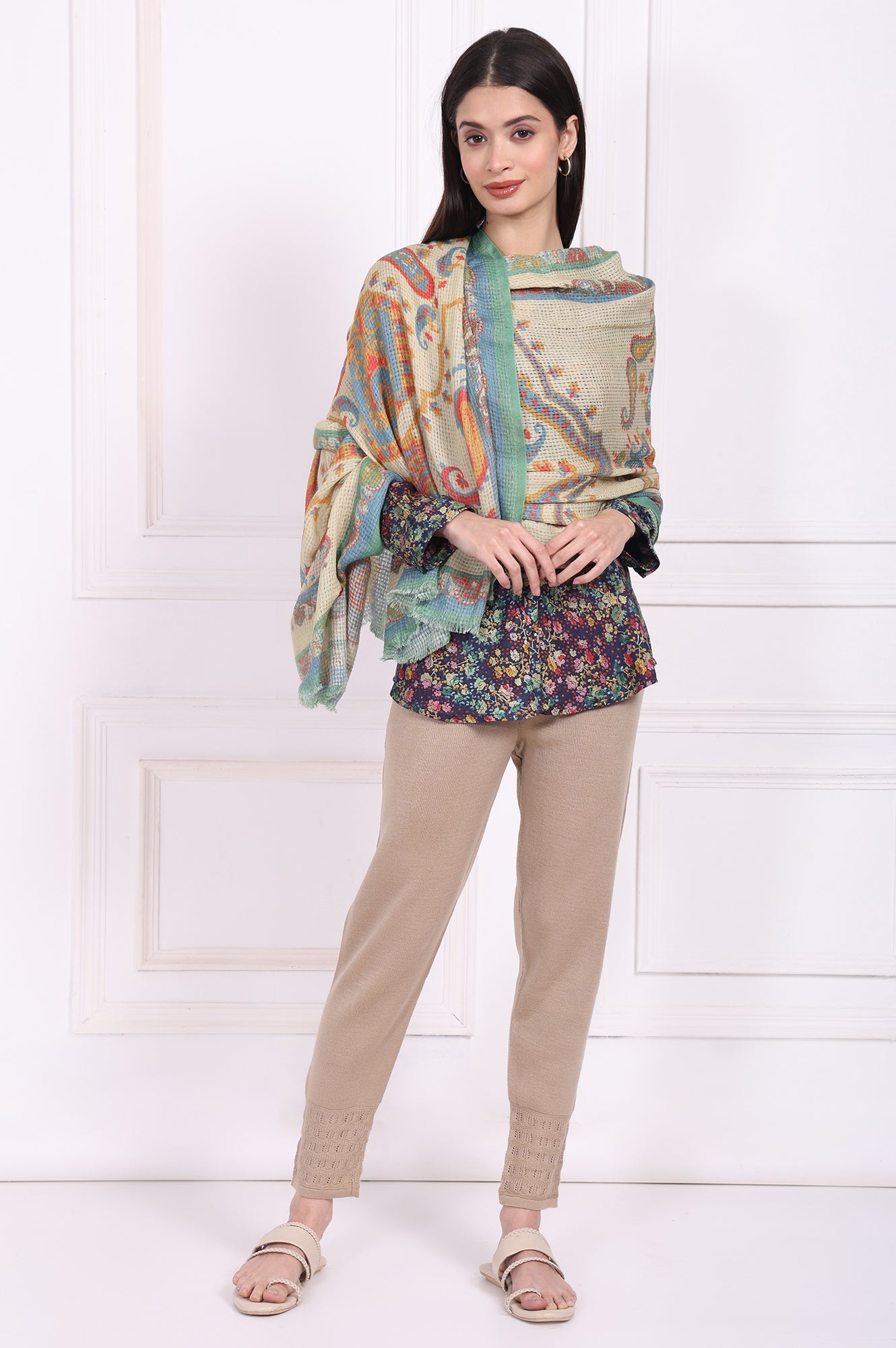 Beige Paisley Wool Stole