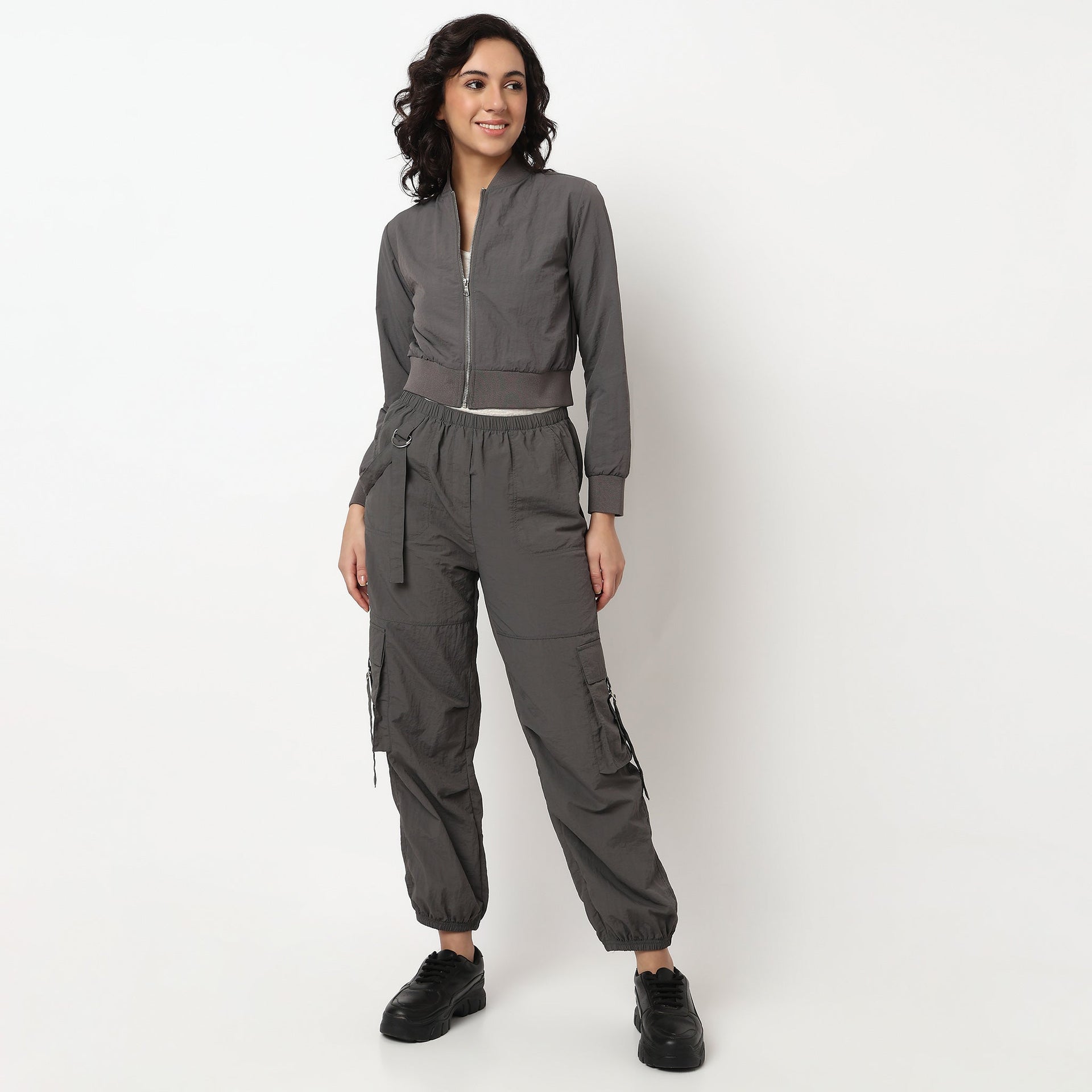 Band Collar Athleisure Cropped T-Shirt