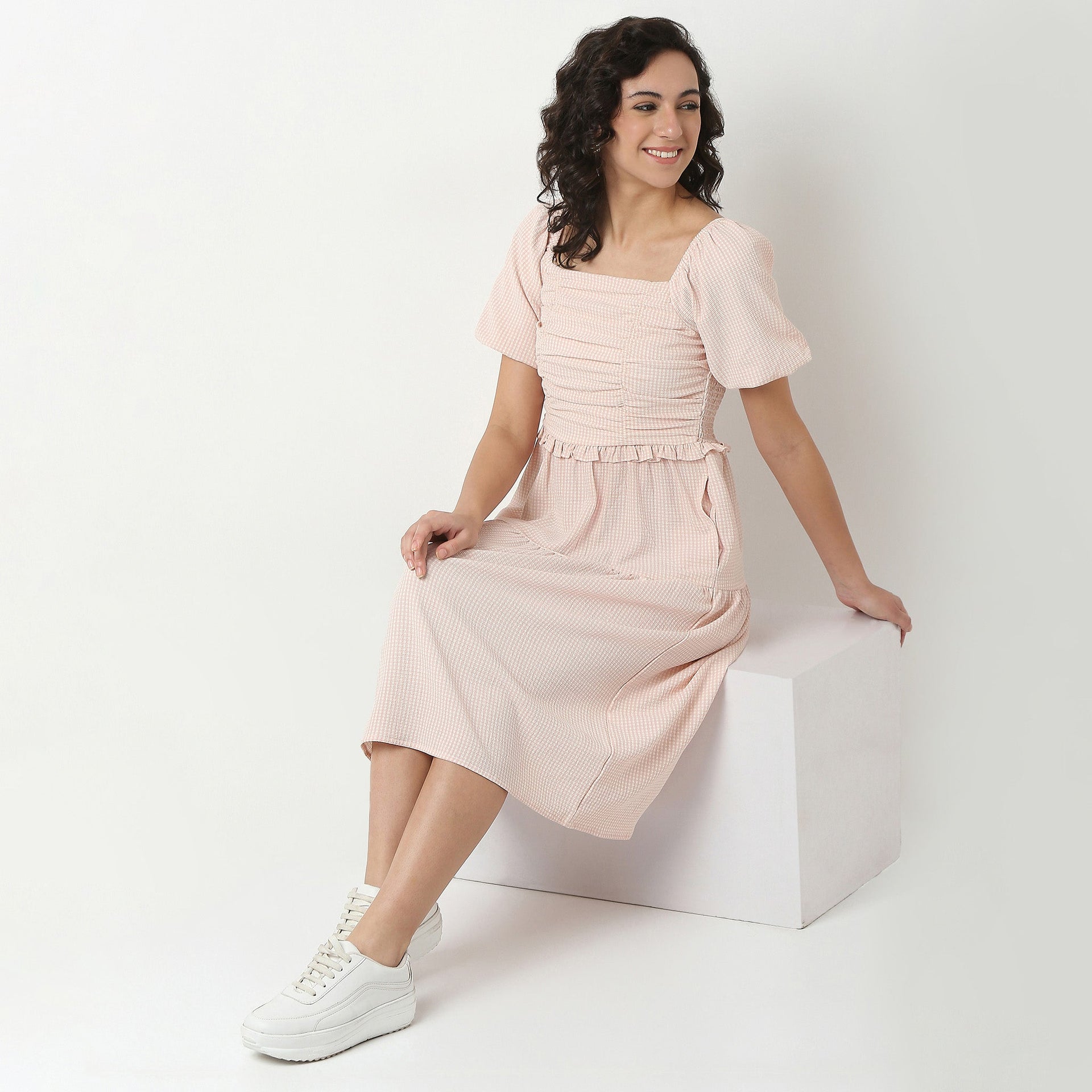 Checkered Knee Length Dress