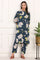 Navy Blue Floral Printed Straight Pure Cotton Kurta and Straight Pants Co-ord Set