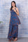 Blue Paisley Printed Chiffon Spaghetti Flared Short Kurta, Sharara and Dupatta Set