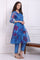 Blue Floral Printed Organza Flared Kurta, Pants and Dupatta Set