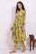 Yellow Bold Floral Printed Pure Cotton Flared Kurta and Pants Co-ord Set