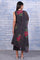 Black Floral Printed Beads Organza Flared Kurta, Cropped Flared Pants And Dupatta Set