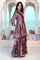 Charcoal Floral Print Beaded Flared Satin Kurta with Culotte and Dupatta Set