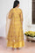 Yellow Embroidered Anarkali Organza Kurta with Flared Pant and Dupatta Set