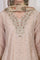 Beige Embroidered A-Line Chanderi Kurta with Straight Pant and Dupatta Set