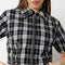 Boxy Fit Checkered Short Sleeve Crop Shirt With Front Lace Tying
