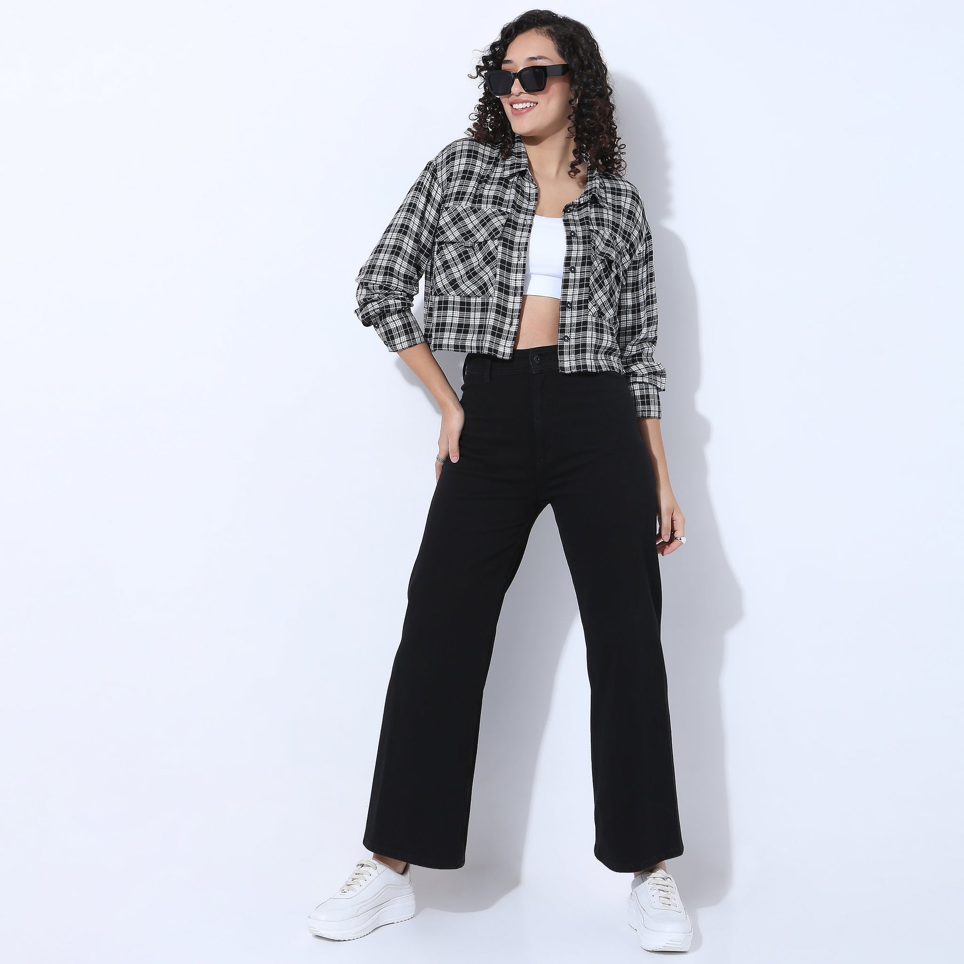 Checkered Boxy Crop Shirt