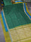 Pure uppada silk saree green and mehendi green with silver zari woven floral buttas and silver zari woven simple border