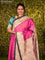 Chappa saree pink and beige with plain body and madhubani printed border