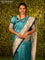 Chappa saree teal blue and cream with plain body and madhubani printed border