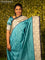 Chappa saree teal blue and cream with plain body and madhubani printed border