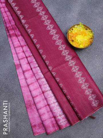 Bamboo silk saree pink and dark magenta with allover tie & dye prints & thread weaves in borderless style